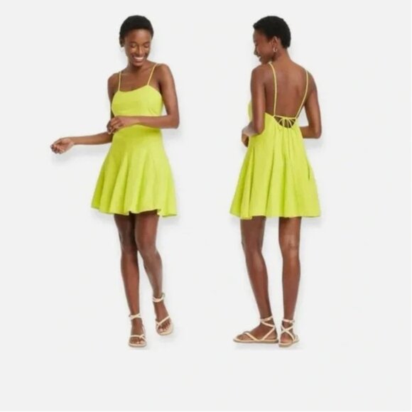 NWT A New Day Women's Lime Beach Bungalow Linen Mini Dress Size S - Picture 1 of 6